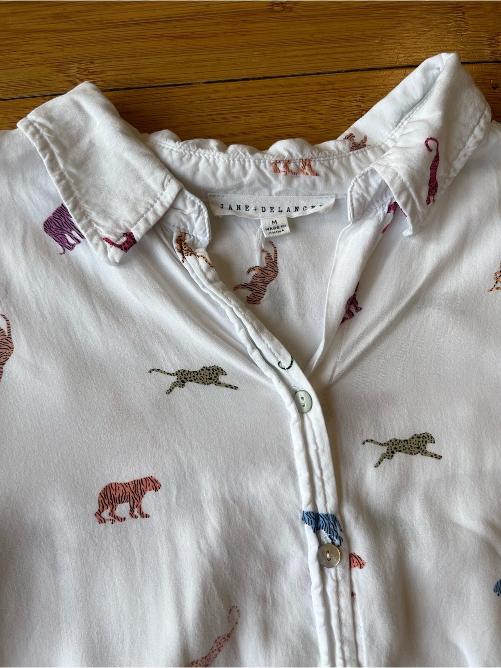 Jane and Delancey Multicolor Wildcat Print Lightweight Rayon Button-Down Shirt - Picture 3 of 7